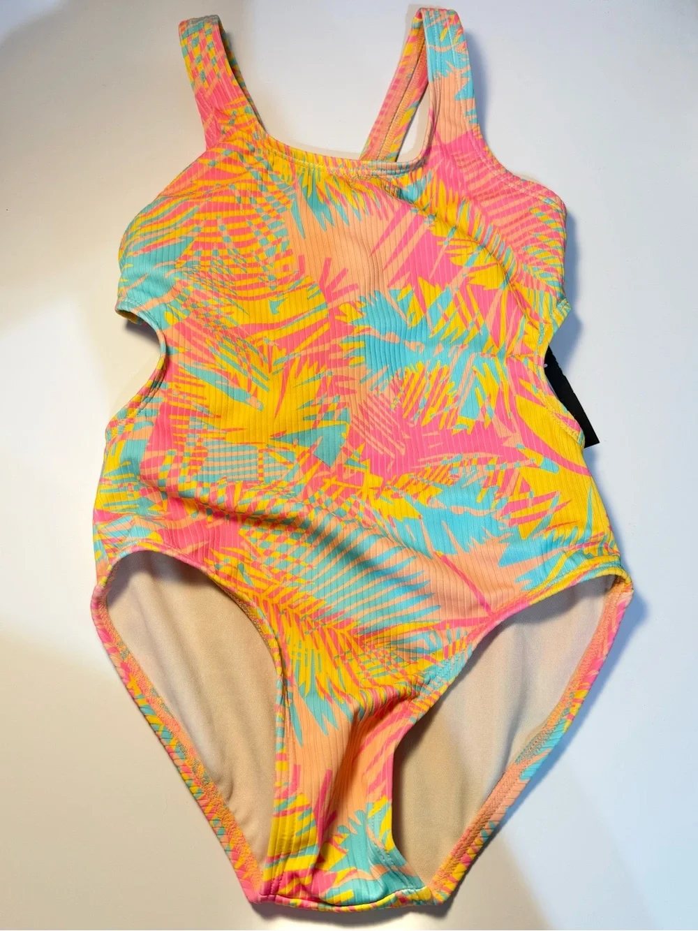 Art Class Girls One-Piece Swimsuit Ribbed Knit Multi Tropical Print Sz XS(4/5)